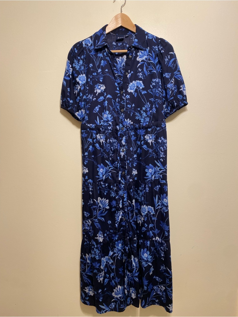GAP Navy Dress with Blue Floral Print Midi. Size XS Petite